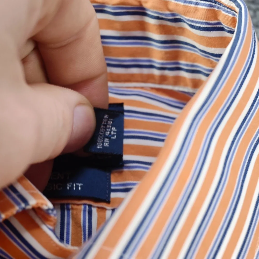 Polo Ralph Lauren Dress Shirt Mens 15 32/33 Regent‎ Orange Blue Striped Spread